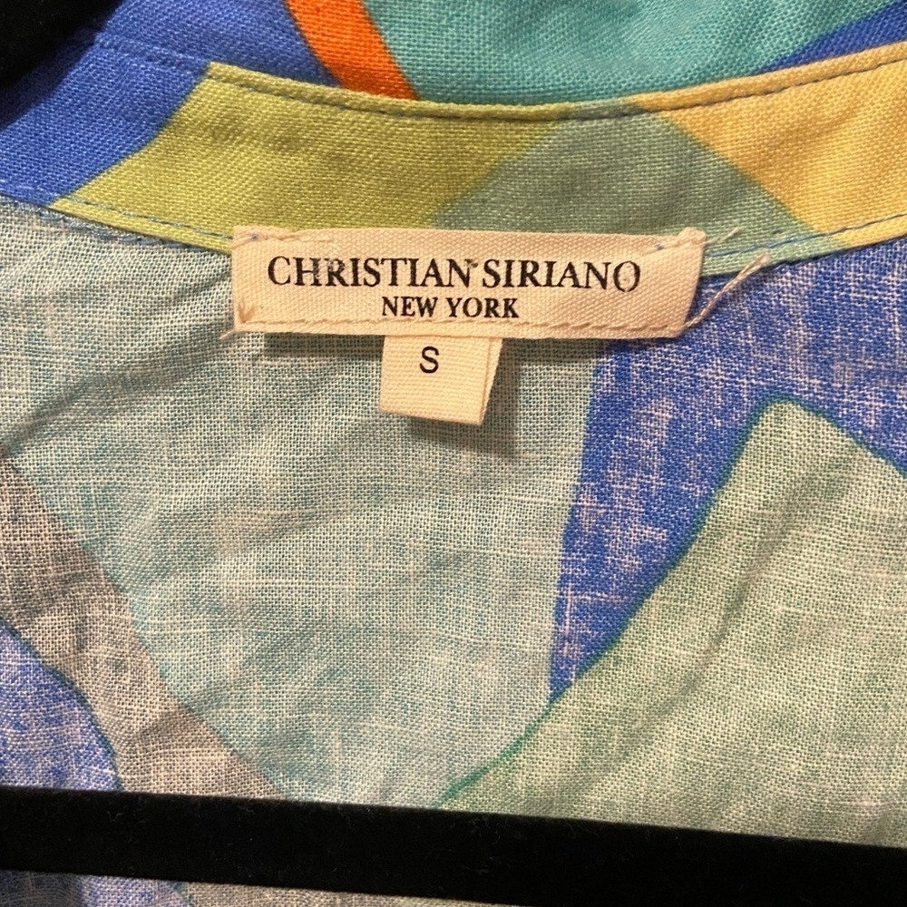 Christian Siriano New York Tropical Print Linen Blend Tie-Front Top Small - Picture 5 of 6